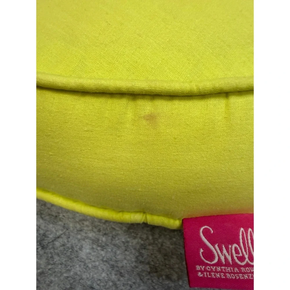 Swell Cynthia Rowley Pink Rose Flower‎ Lime Yellow Round Decorative Throw Pillow
